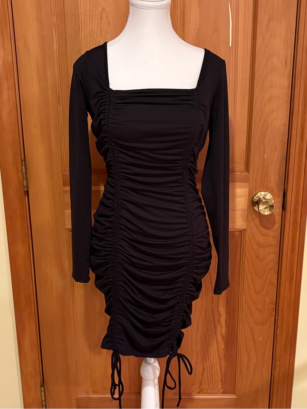 Fashion Nova Black Ruched Square Neck Dress